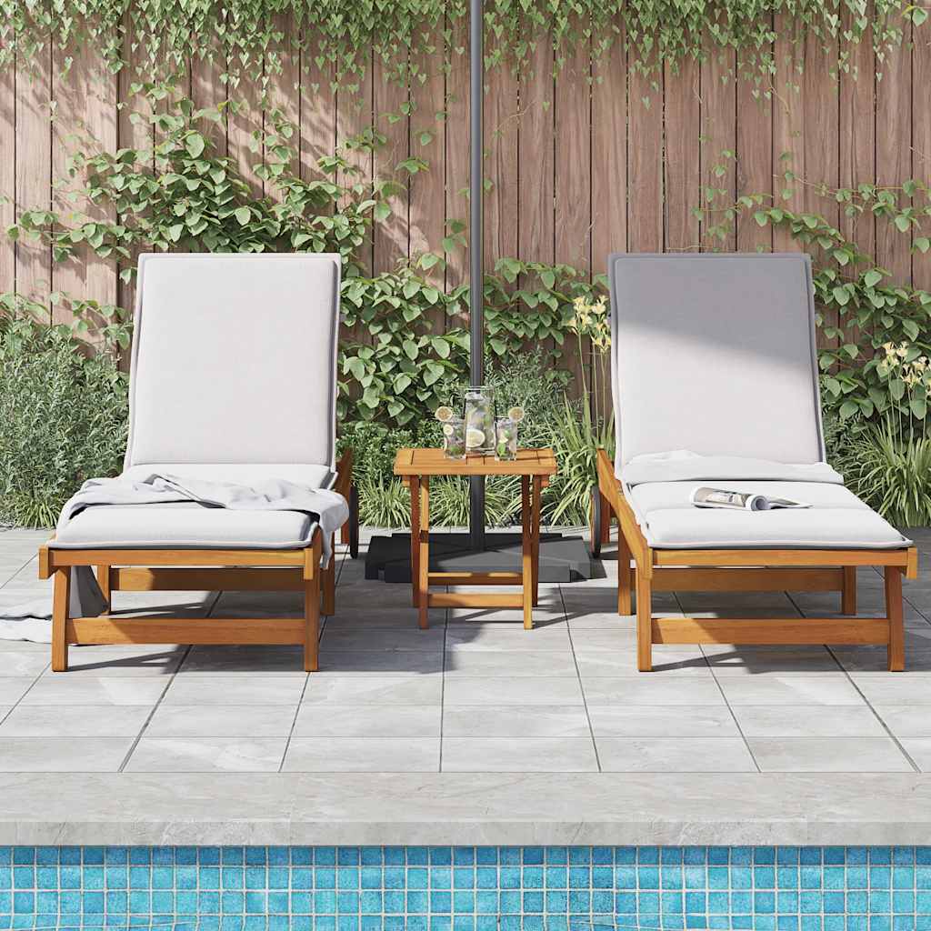 Sun Loungers 2 pcs with Table Solid Wood Acacia
